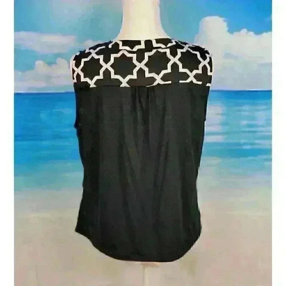 HANNA & GRACIE Woman's BLACK/WHITE Top Sleeveless Blouse Lightweight size Lg - Picture 8 of 10